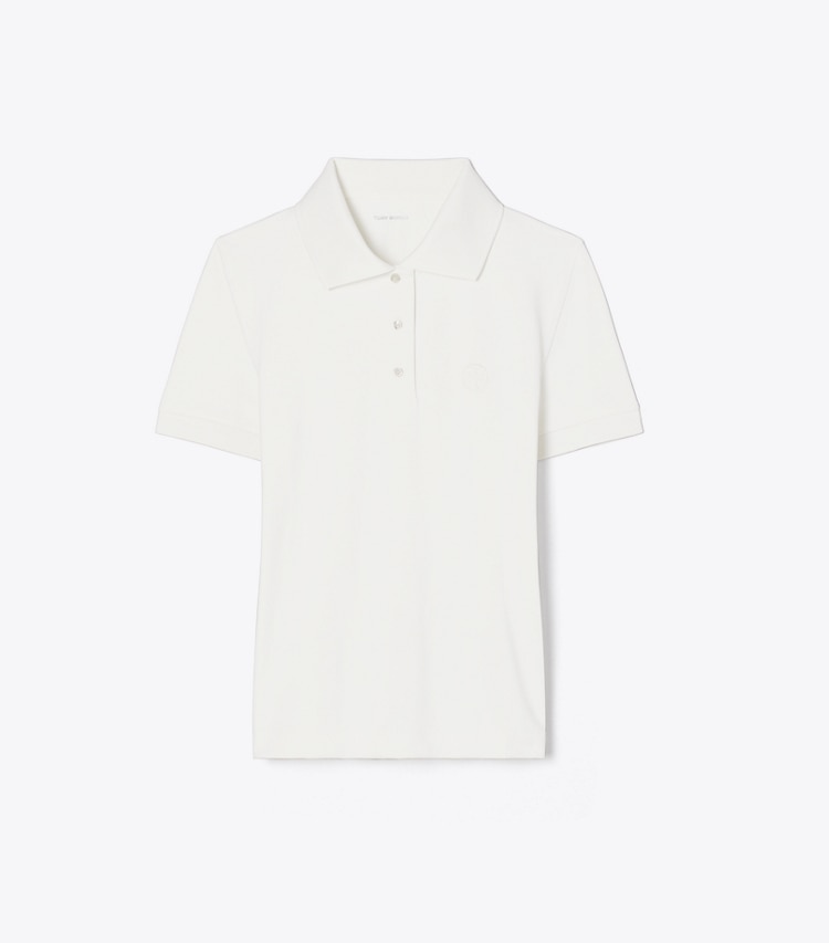 Tory Burch designer tops Embroidered Logo Tennis Polo in Snow White front