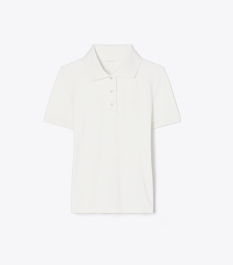 Tory Burch designer tops Embroidered Logo Tennis Polo in Snow White front