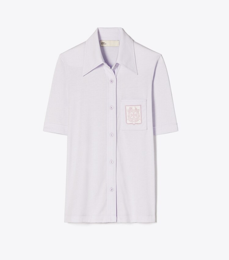 Tory Burch designer tops Embroidered Mercerized Cotton Polo in Hazy Lavender front