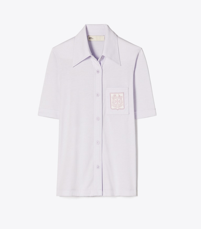 Tory Burch designer tops Embroidered Mercerized Cotton Polo in Hazy Lavender front