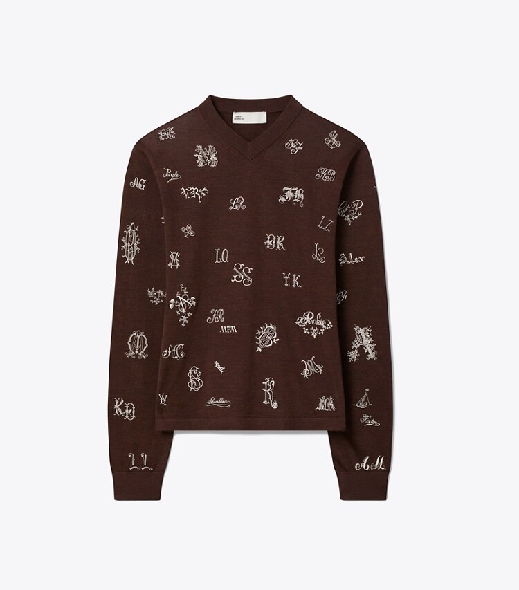 Tory Burch designer セーター エンブロイダリー シルクセーター in Dark Toffee Brown front