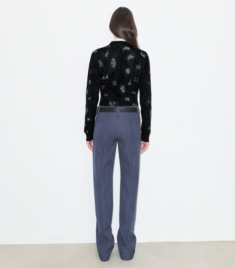 Tory Burch designer sweaters Embroidered Silk Sweater in BLACK on model back