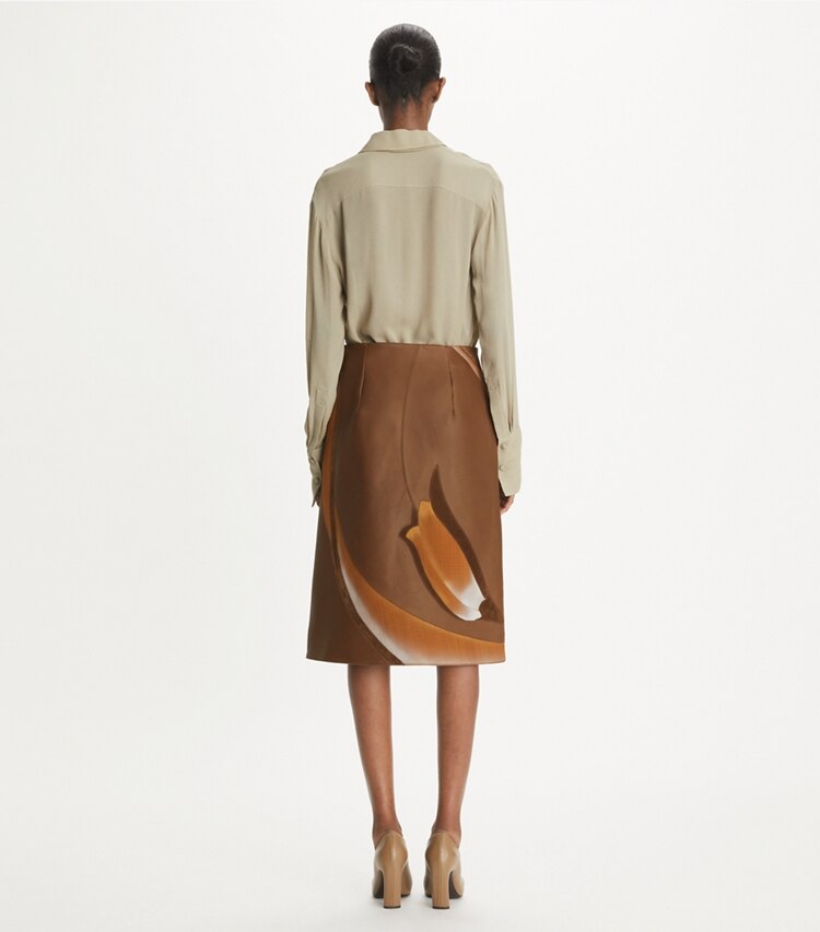Tory Burch designer bottoms Embroidered Skirt in Coffee on model back