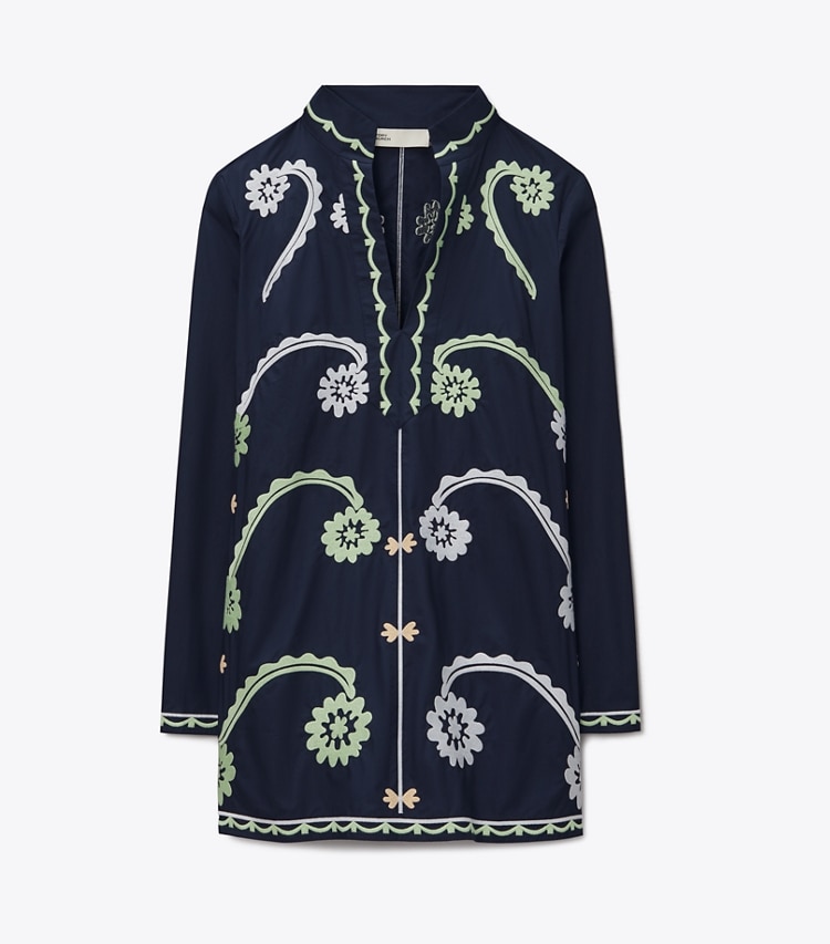 Tory Burch designer coverups Embroidered Tory Tunic in Tory Navy front