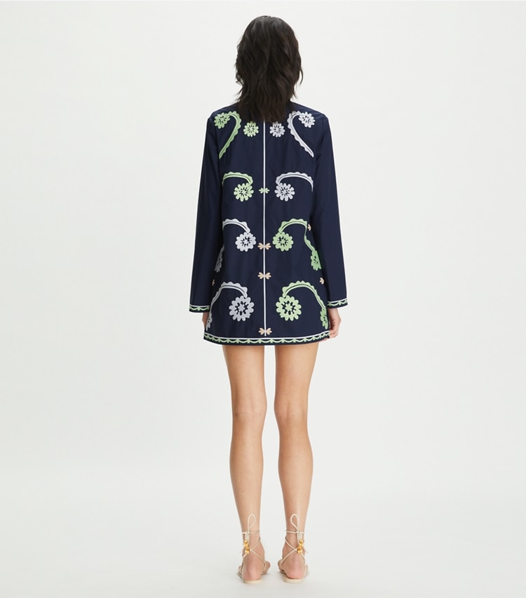 Tory Burch designer coverups Embroidered Tory Tunic in Tory Navy on model back