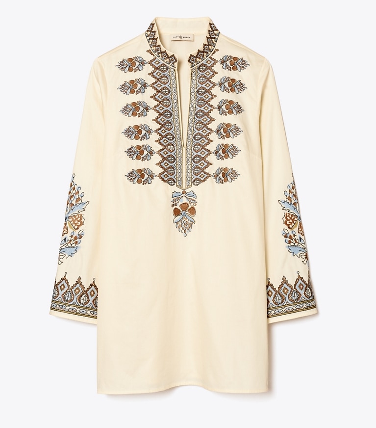 Tory Burch designer coverups Embroidered Tunic in French Cream front