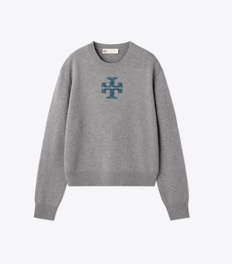 Tory Burch designer セーター エンブロイダリー ウールセーター in Medium Heather Gray front