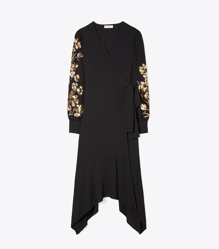 tory burch embroidered wrap dress