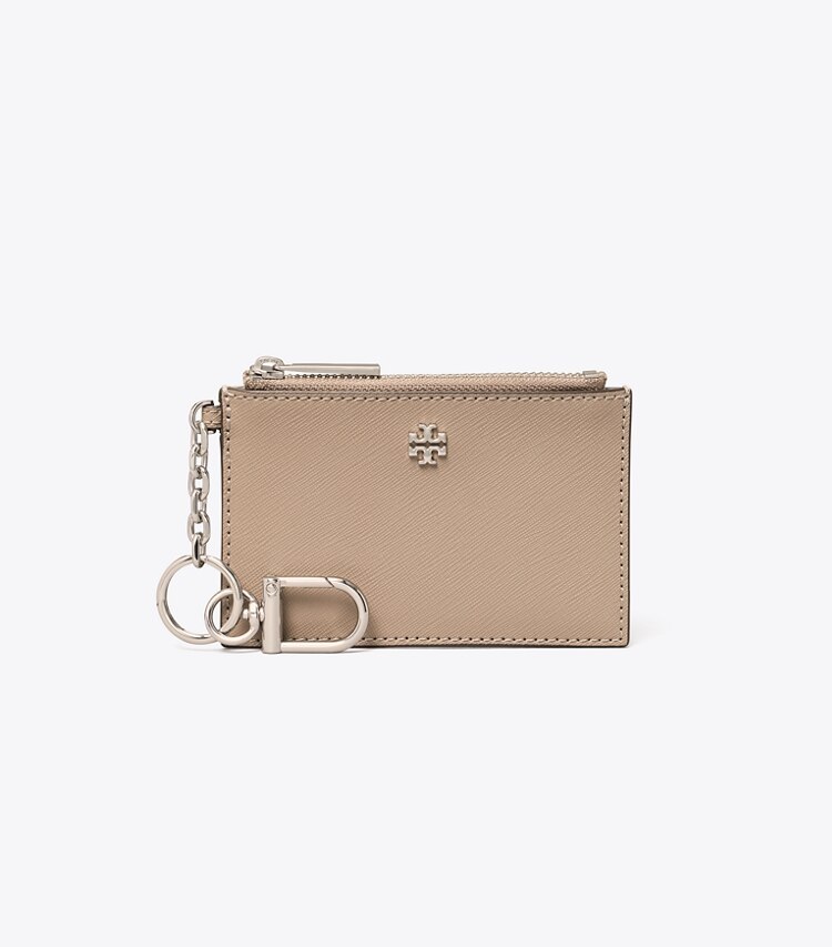 Tory Burch designer card cases Emerson Case Key Ring Id Insert in Gray Heron angle