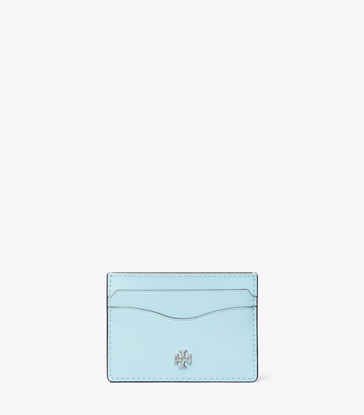 Tory Burch designer card cases Emerson Patent Slim Card Case in Light Celeste front