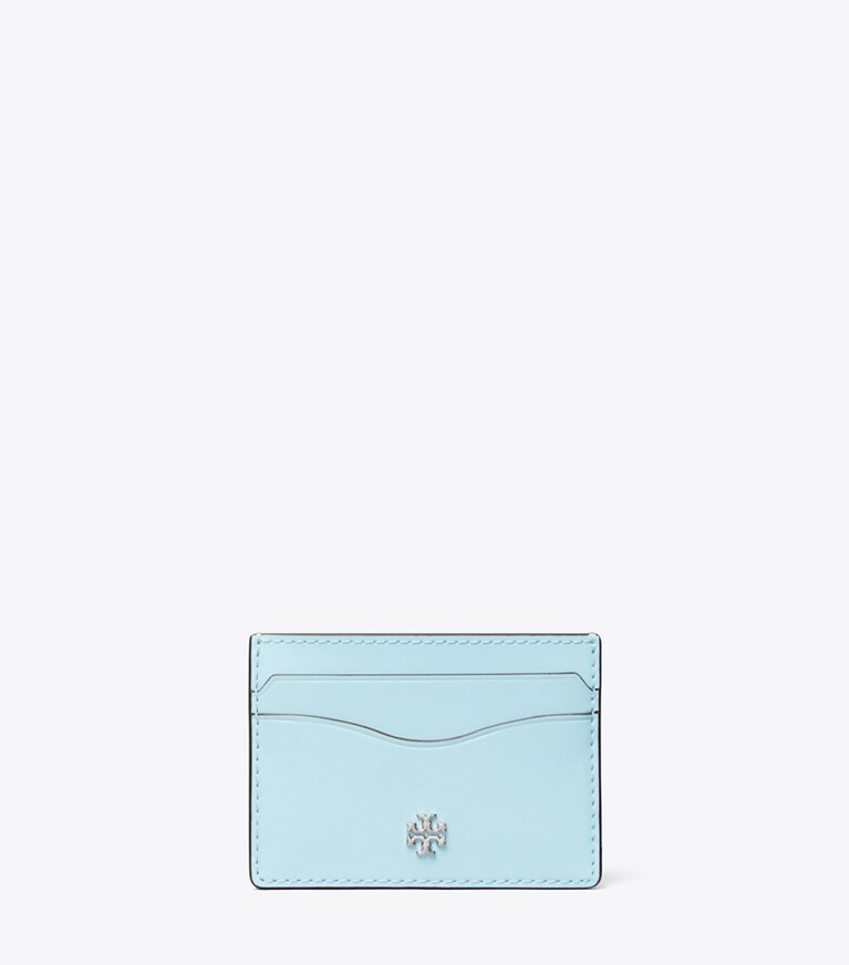 Tory Burch designer card cases Emerson Patent Slim Card Case in Light Celeste front