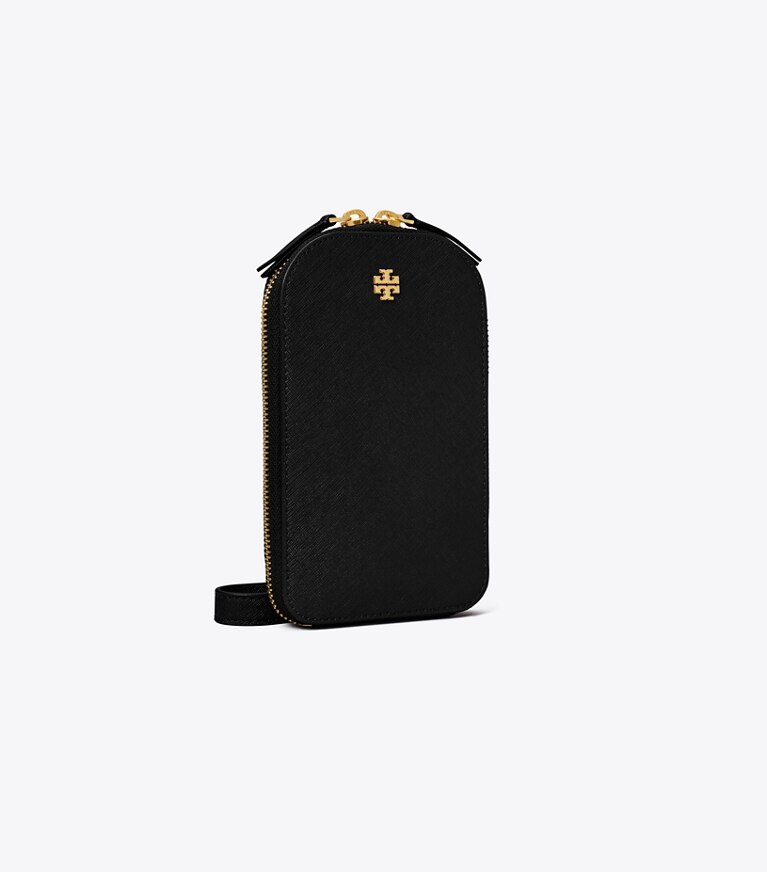 Tory Burch designer mini bags Emerson Phone Crossbody in Black angle
