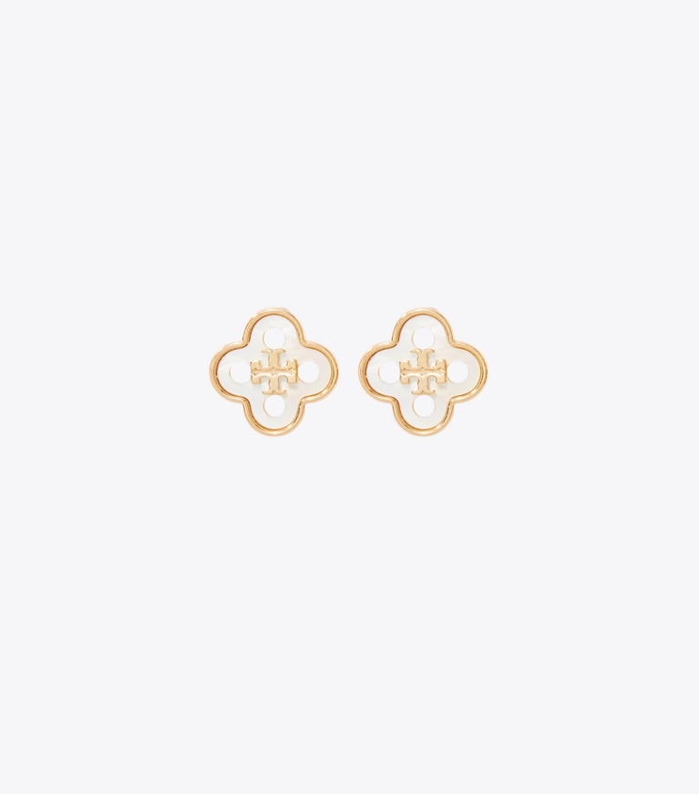 Tory Burch designer boites à bijoux Ensemble-cadeau bracelet et boucles d’oreilles Forget Me Not dans Tory Gold / Mother of Pearl détails