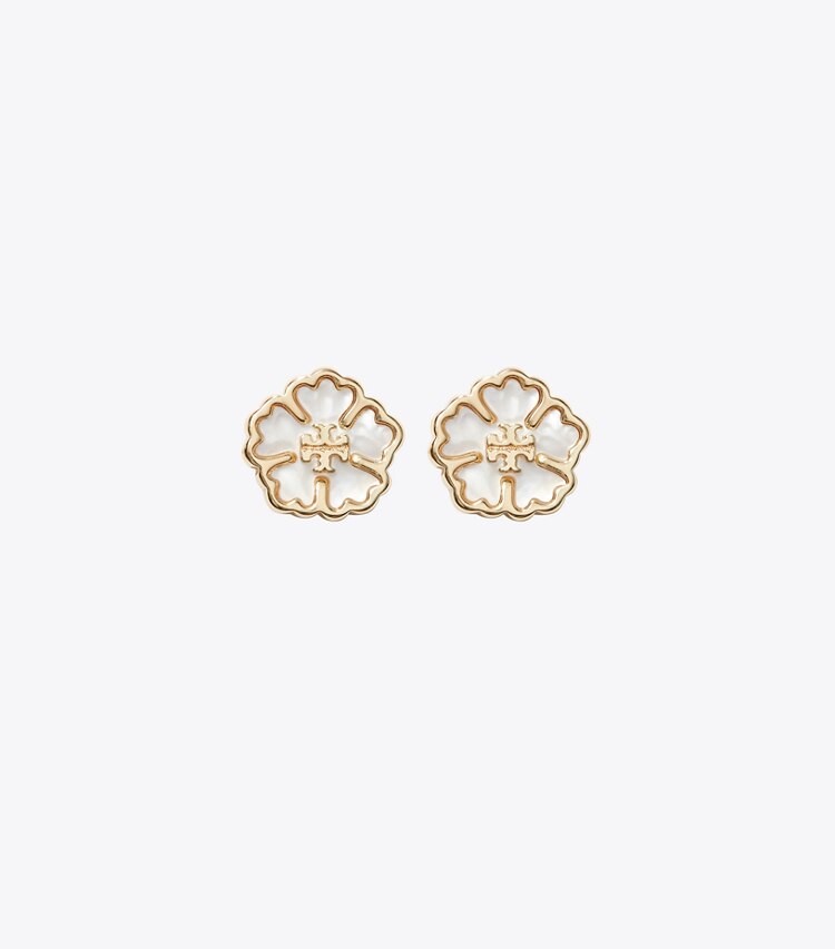 Tory Burch designer boites à bijoux Ensemble-cadeau bracelet et boucles d'oreilles Forget Me Not dans Tory Gold / Mother of Pearl détails