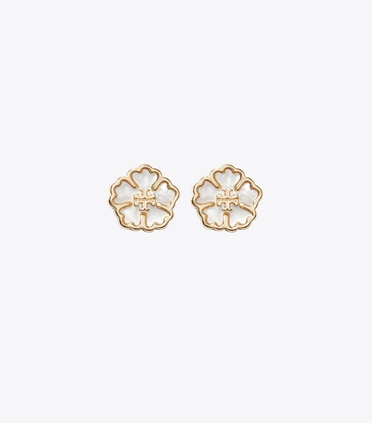Tory Burch designer boites à bijoux Ensemble-cadeau bracelet et boucles d'oreilles Forget Me Not dans Tory Gold / Mother of Pearl détails
