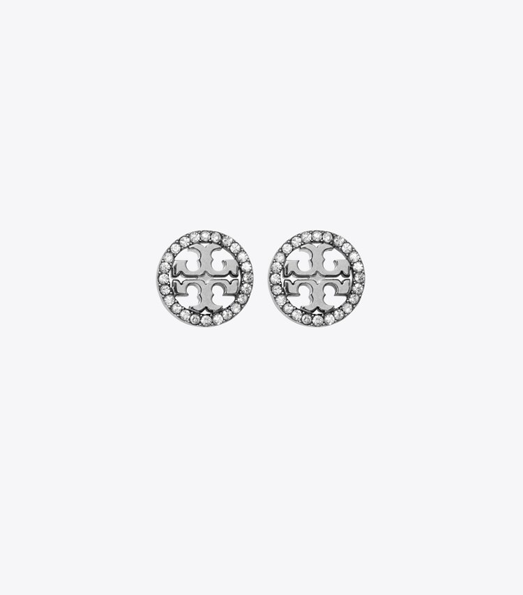 Tory Burch designer boites à bijoux Ensemble collier et boucles d'oreilles Icon Pavé dans Tory Silver / Crystal détails