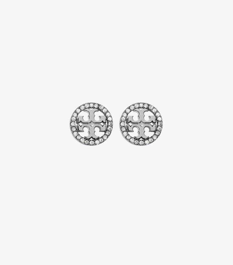 Tory Burch designer boites à bijoux Ensemble collier et boucles d'oreilles Icon Pavé dans Tory Silver / Crystal détails