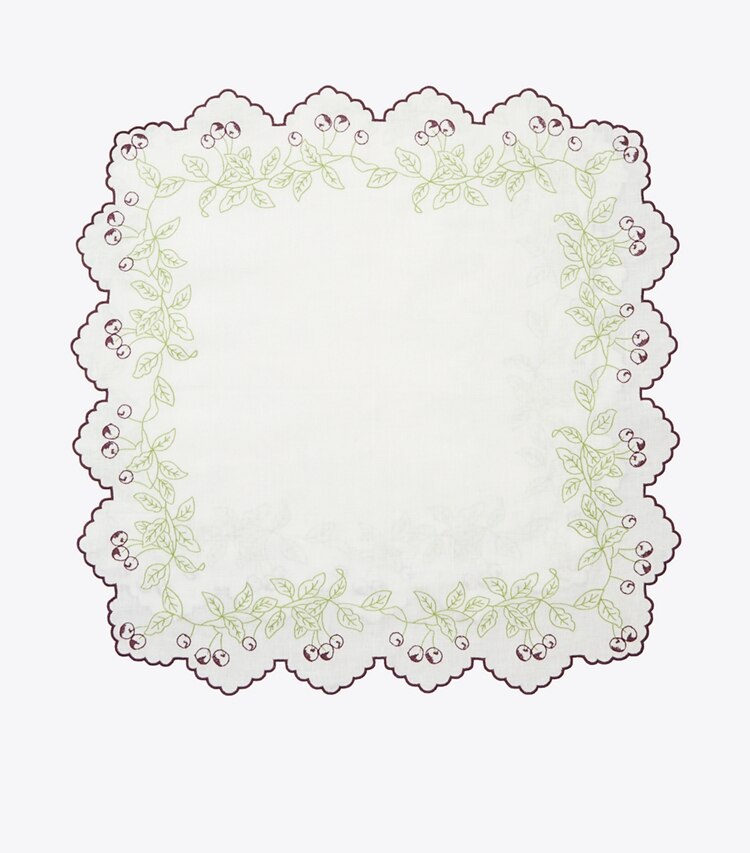 Tory Burch designer linge Ensemble de 4 serviettes de table en lin brodé dans White / Multi de face