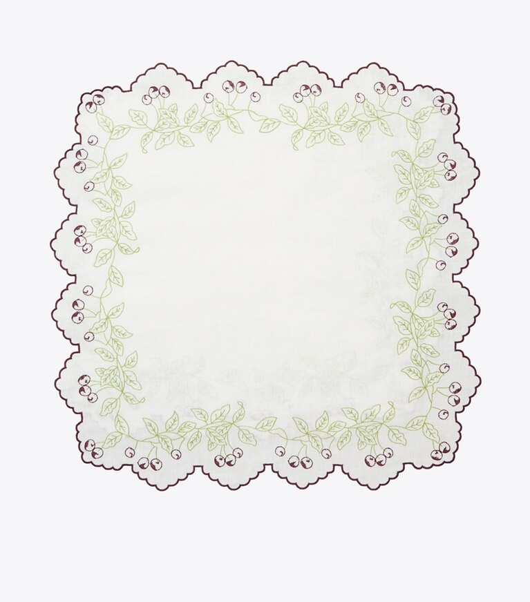 Tory Burch designer linge Ensemble de 4 serviettes de table en lin brodé dans White / Multi de face