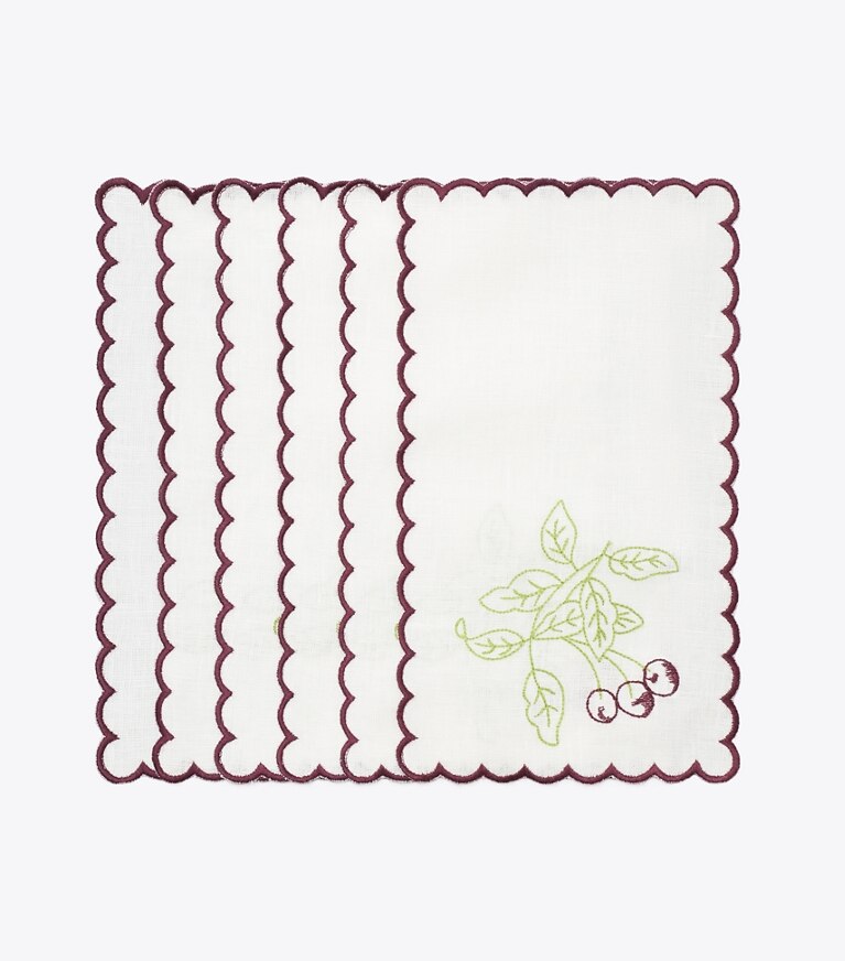 Tory Burch designer linge Ensemble de 6 serviettes à cocktail en lin brodé dans White / Multi groupe