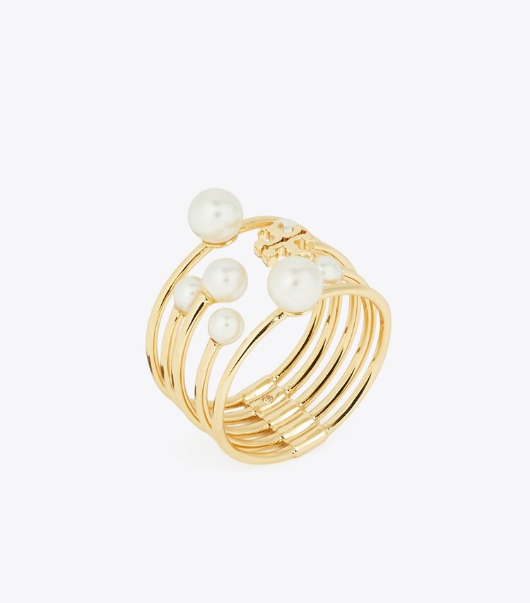 Tory Burch designer bagues Ensemble de bagues en perles Moondance dans Tory Gold / Pearl angle