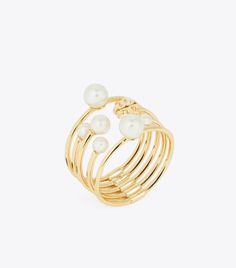 Tory Burch designer bagues Ensemble de bagues en perles Moondance dans Tory Gold / Pearl angle