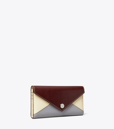 Tory Burch designer wallets Envelope Color-Block Long Wallet in Dark Carmine Multi angle