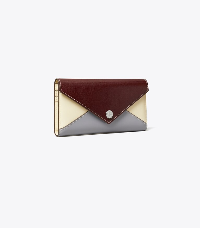 Tory Burch designer wallets Envelope Color-Block Long Wallet in Dark Carmine Multi angle