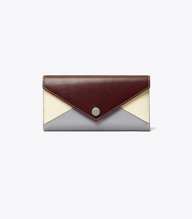 Tory Burch designer wallets Envelope Color-Block Long Wallet in Dark Carmine Multi angle