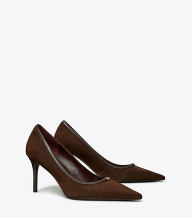 Tory Burch designer escarpins Escarpin à boucle Double T dans DARK COCOA / DARK COCOA angle