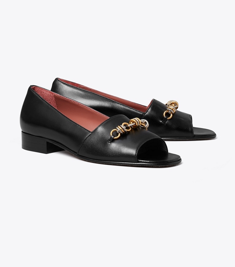 Tory Burch designer mocassins Escarpin à bout ouvert Runway Chain dans PERFECT BLACK angle