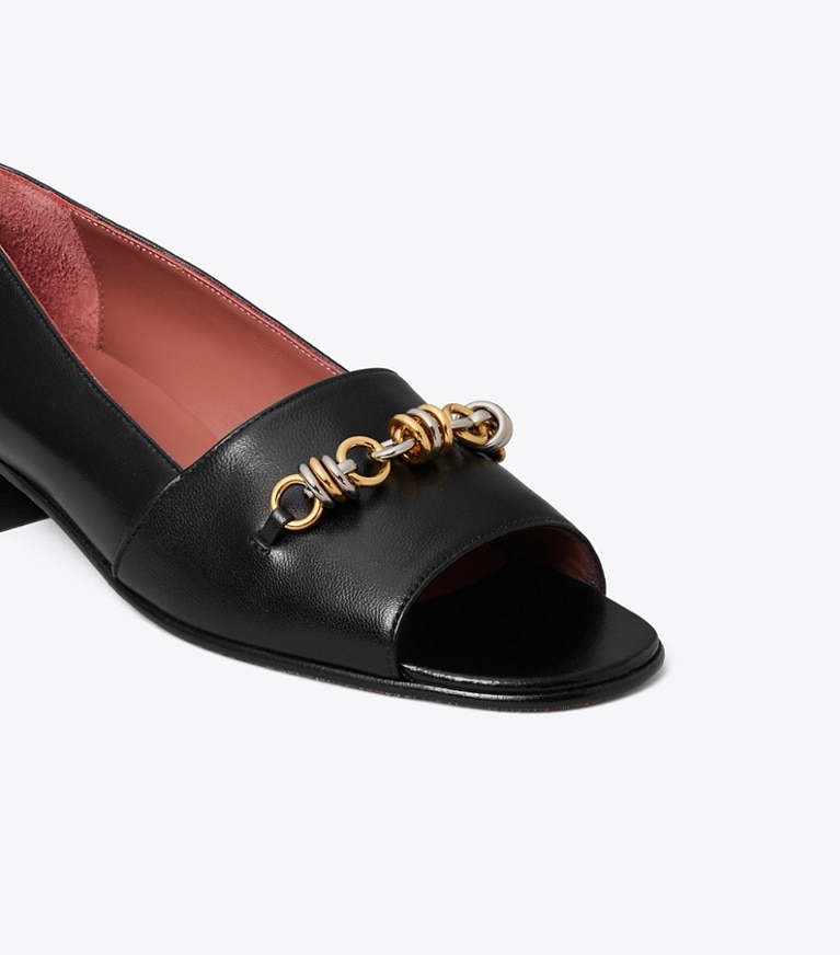 Tory Burch designer mocassins Escarpin à bout ouvert Runway Chain dans PERFECT BLACK détails