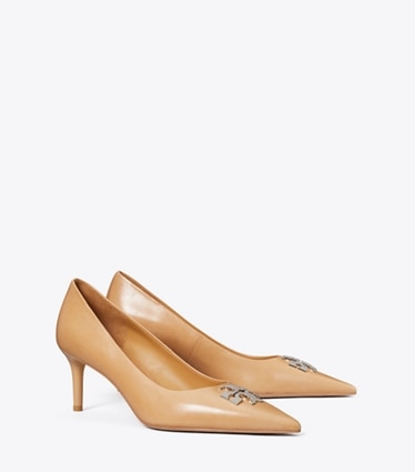 Tory Burch designer escarpins Escarpin Charlie dans HONEYCOMB TAN / SILVER angle