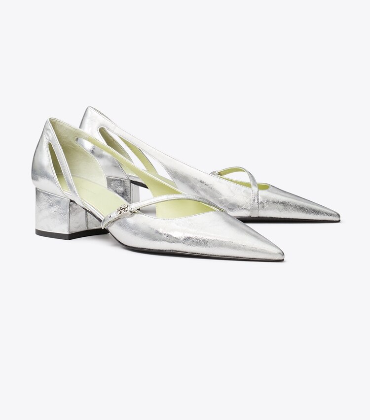 Tory Burch designer escarpins Escarpin D’Orsay à boucle Double T dans SILVER angle