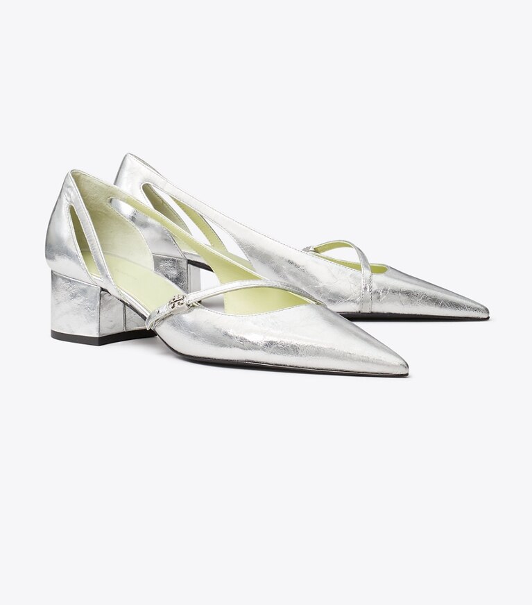 Tory Burch designer escarpins Escarpin D’Orsay à boucle Double T dans SILVER angle