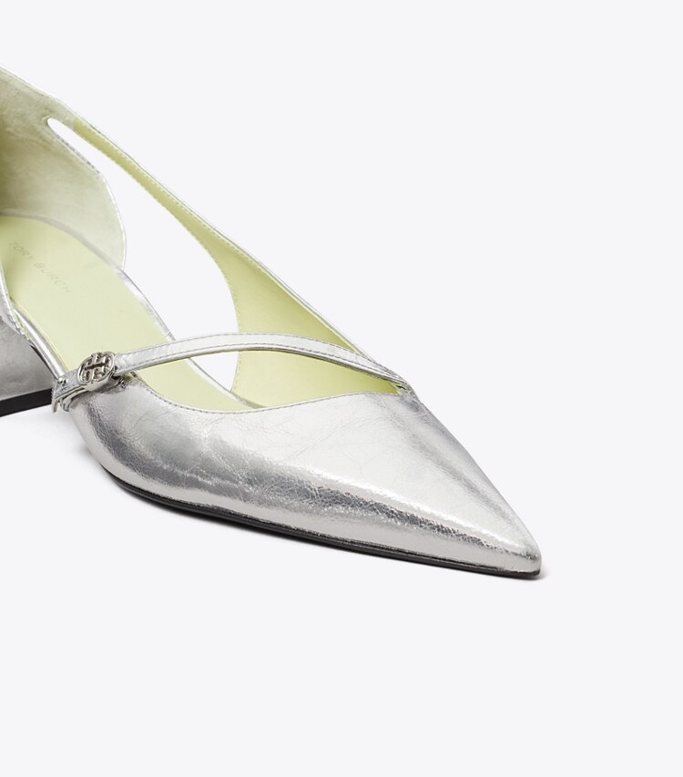 Tory Burch designer escarpins Escarpin D’Orsay à boucle Double T dans SILVER détails
