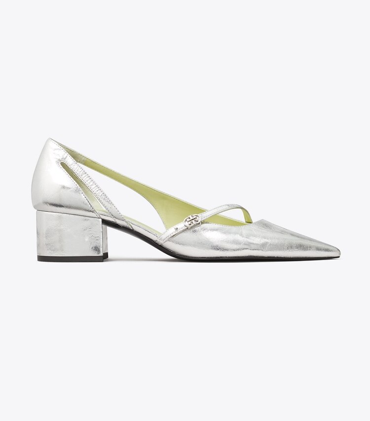 Tory Burch designer escarpins Escarpin D’Orsay à boucle Double T dans SILVER de côté