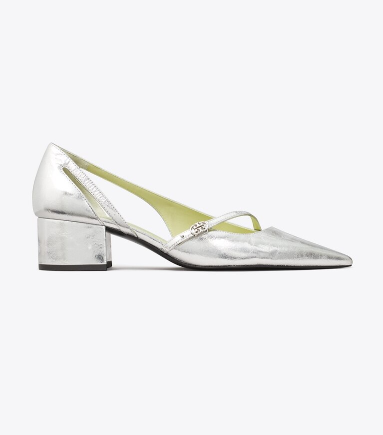 Tory Burch designer escarpins Escarpin D’Orsay à boucle Double T dans SILVER de côté