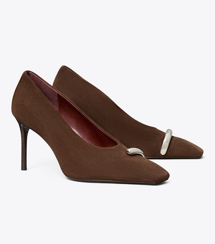 Tory Burch designer escarpins Escarpin Pierced dans DARK COCOA / SILVER angle