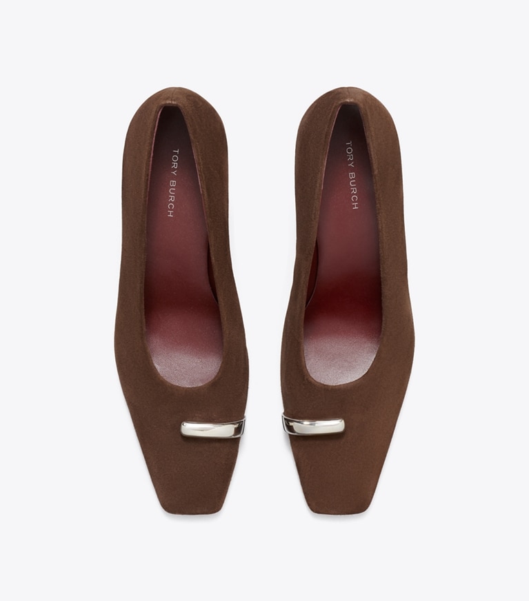Tory Burch designer escarpins Escarpin Pierced dans DARK COCOA / SILVER vue du dessus