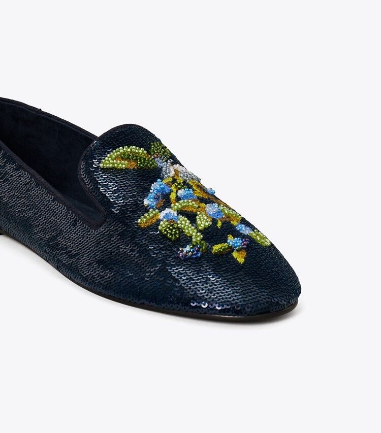 Tory Burch designer mocassins Escarpin Smoking dans MEDIUM NAVY détails