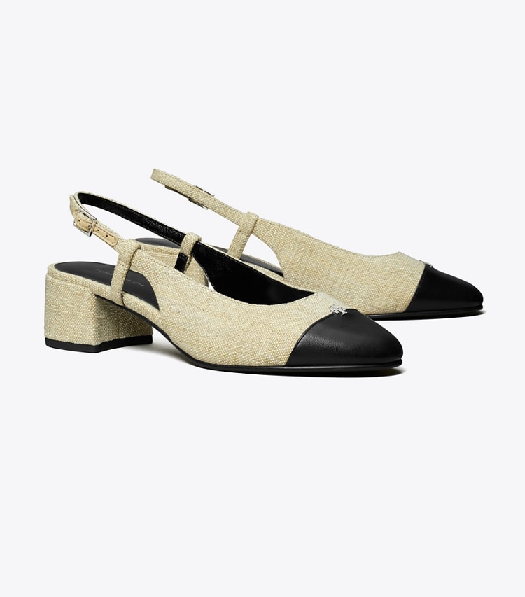 Tory Burch designer escarpins Escarpins à bride arrière et bout contrasté in WILD WHEAT / PERFECT BLACK angle