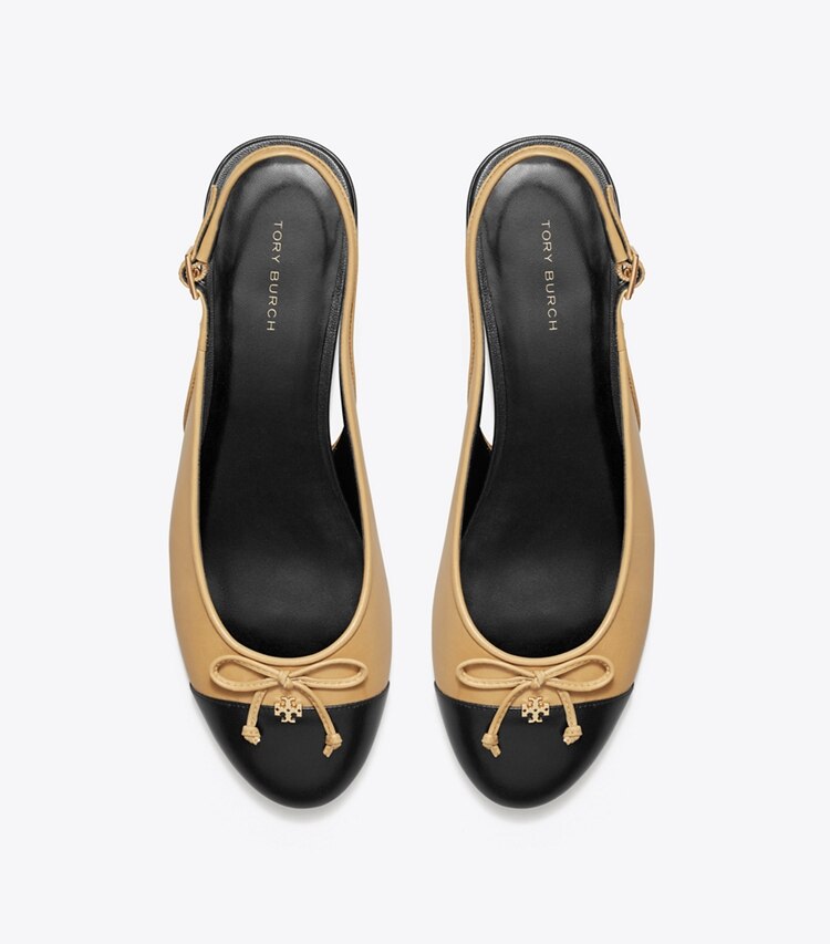 Tory Burch designer mocassins Escarpins à bride arrière et bout contrasté in GINGER SHORTBREAD / PERFECT BLACK dessus