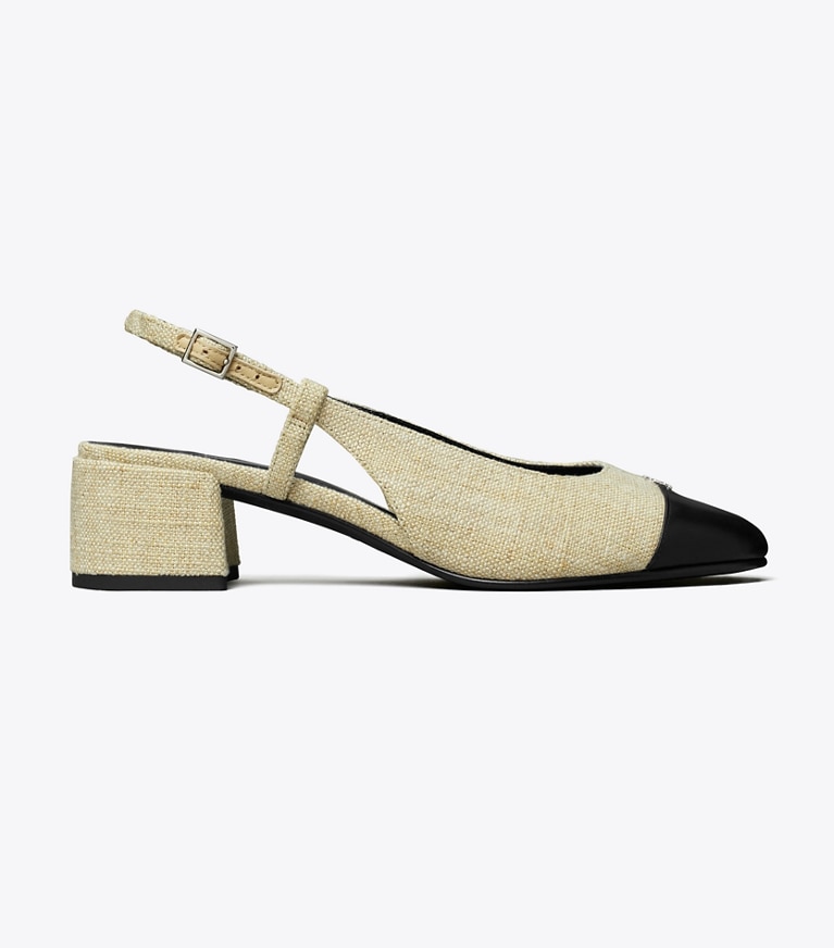 Tory Burch designer escarpins Escarpins à bride arrière et bout contrasté in WILD WHEAT / PERFECT BLACK angle