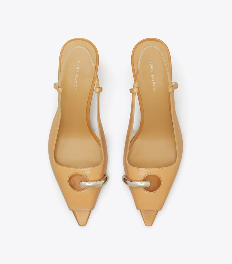 Tory Burch designer escarpins Escarpins à bride arrière et bout ouvert effet piercing in CANTUCCI / GOLD angle