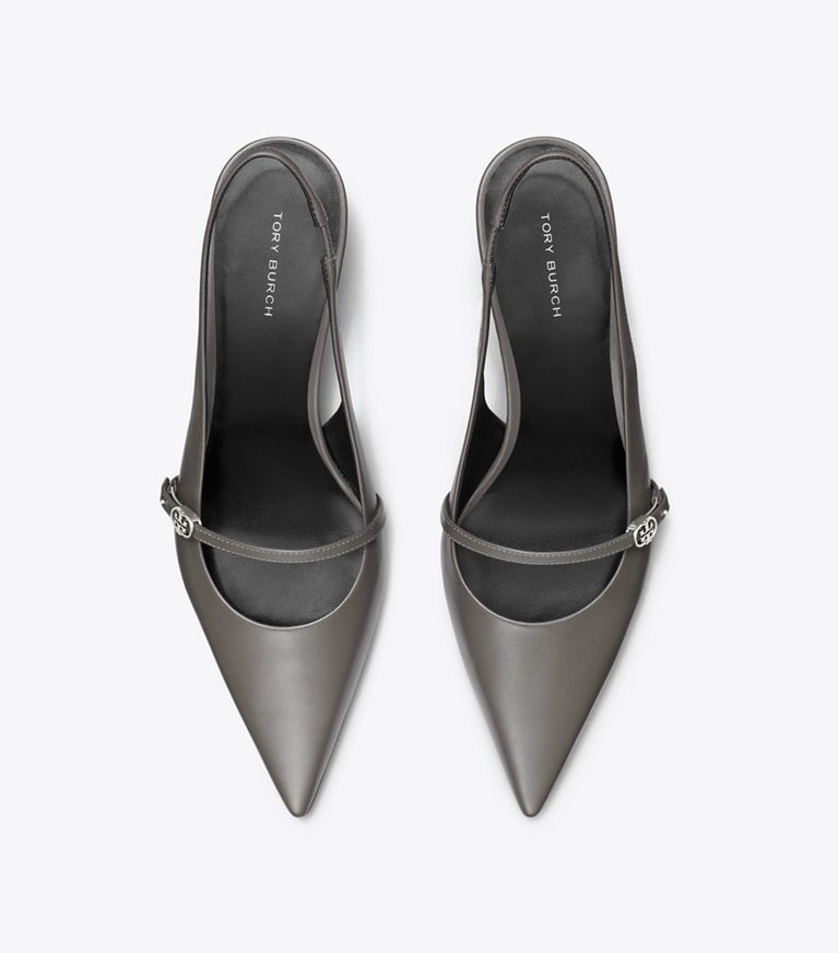 Tory Burch designer escarpins Escarpins babies à bride arrière avec boucle Double T in DARK GRIGIO / DARK GRIGIO angle