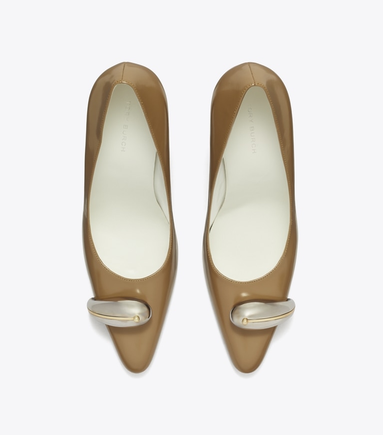 Tory Burch designer escarpins Escarpins effet piercing in SOFT ACORN / SILVER angle