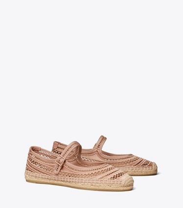 Tory Burch designer espadrillas Espadrillas Mary Jane intrecciate aperte in VINTAGE MAUVE angle