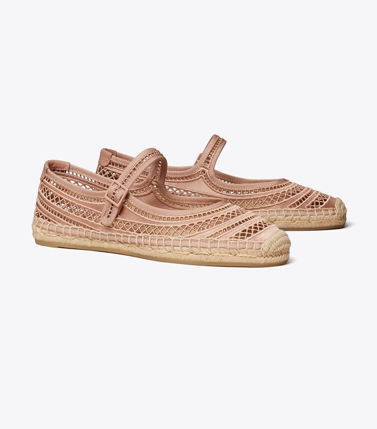 Tory Burch designer espadrillas Espadrillas Mary Jane intrecciate aperte in VINTAGE MAUVE angle