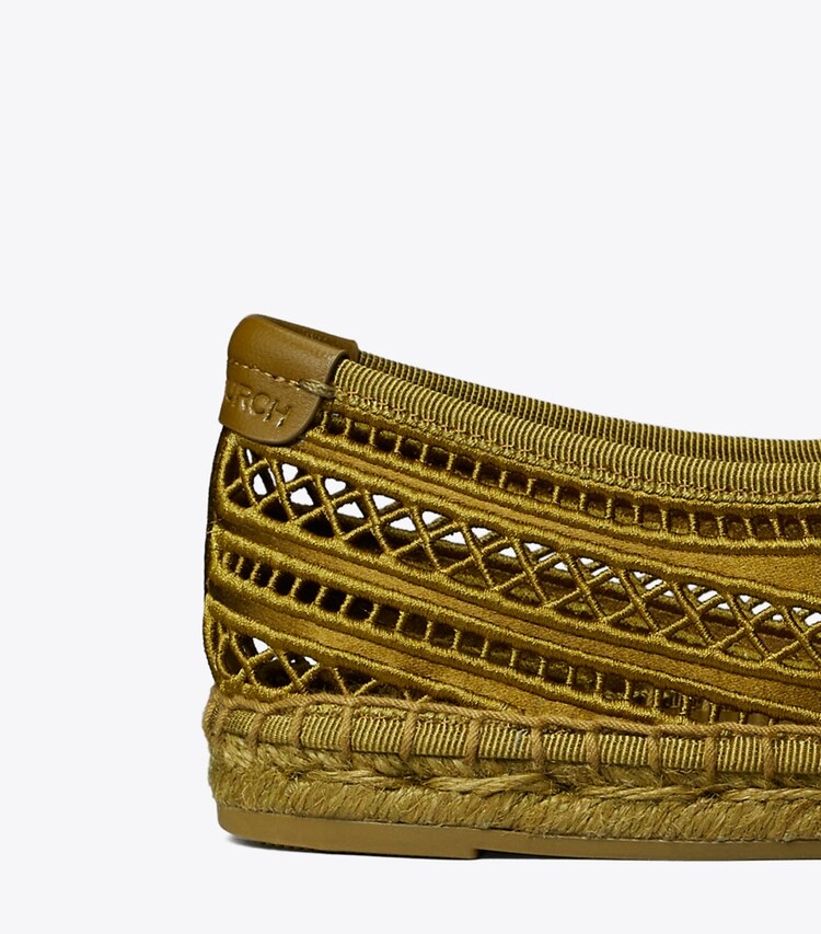 Tory Burch designer espadrillas Espadrillas Mary Jane intrecciate aperte in OLIVE TWIG dettaglio